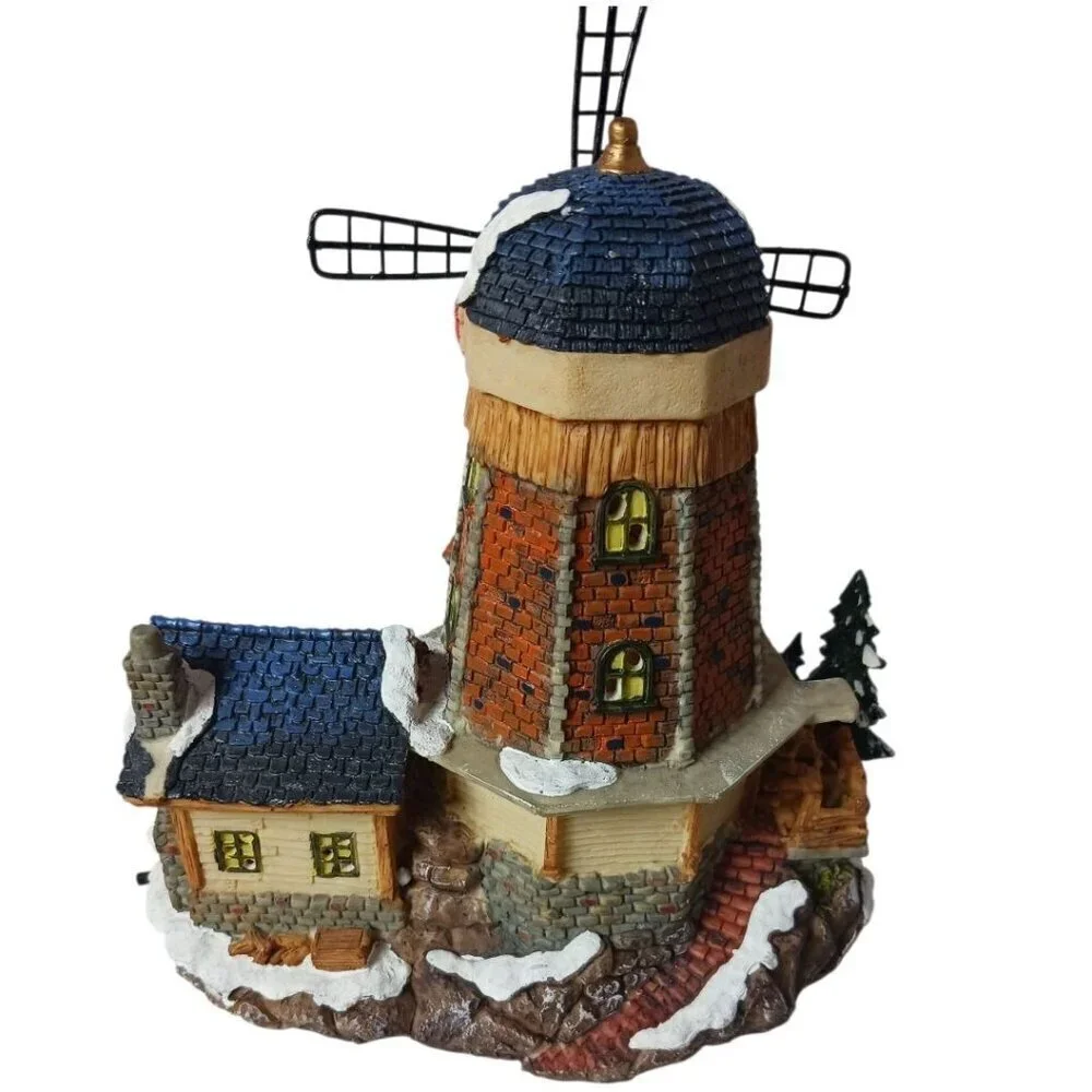 Collectible Resin Lighted Animated Windmill Christmas Village 11.5'tall